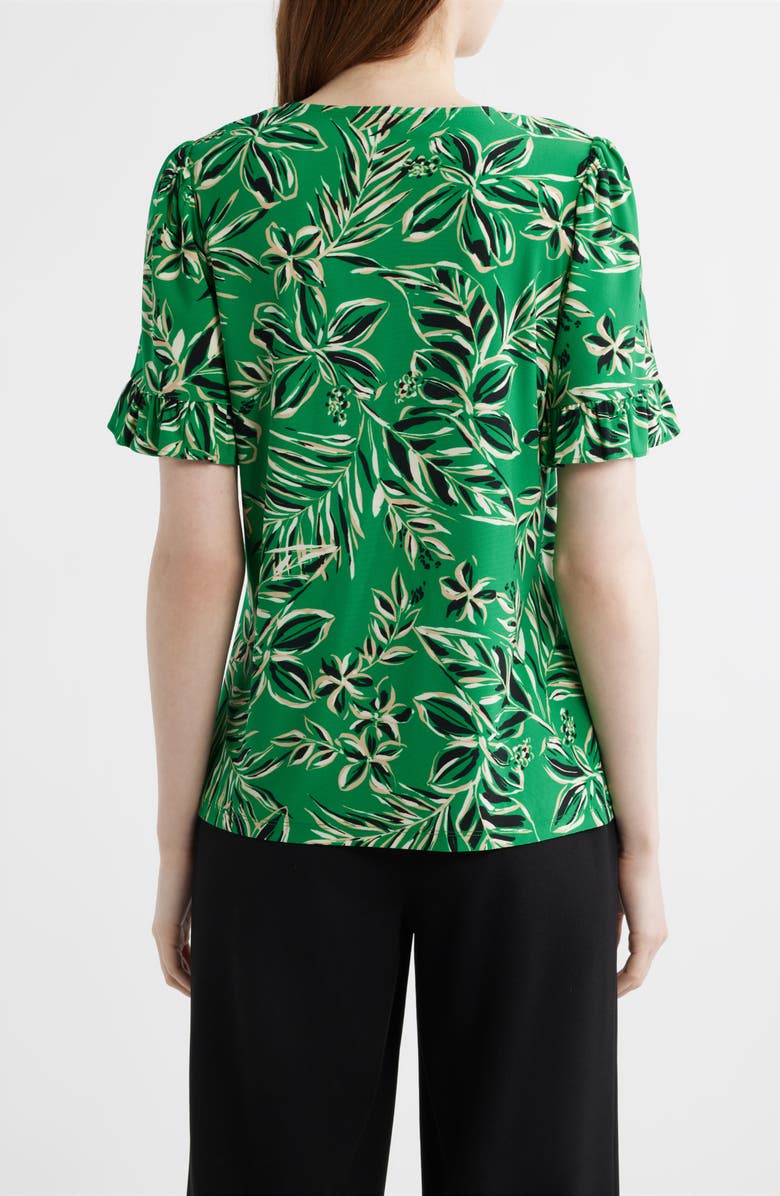 AK ANNE KLEIN Tropical Floral V-Neck Button-Up Knit Top, Alternate, color, 