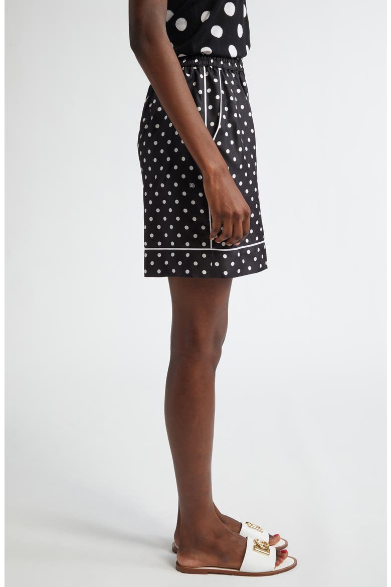 Polka Dot Silk Pajama Shorts, Alternate, color, NERO