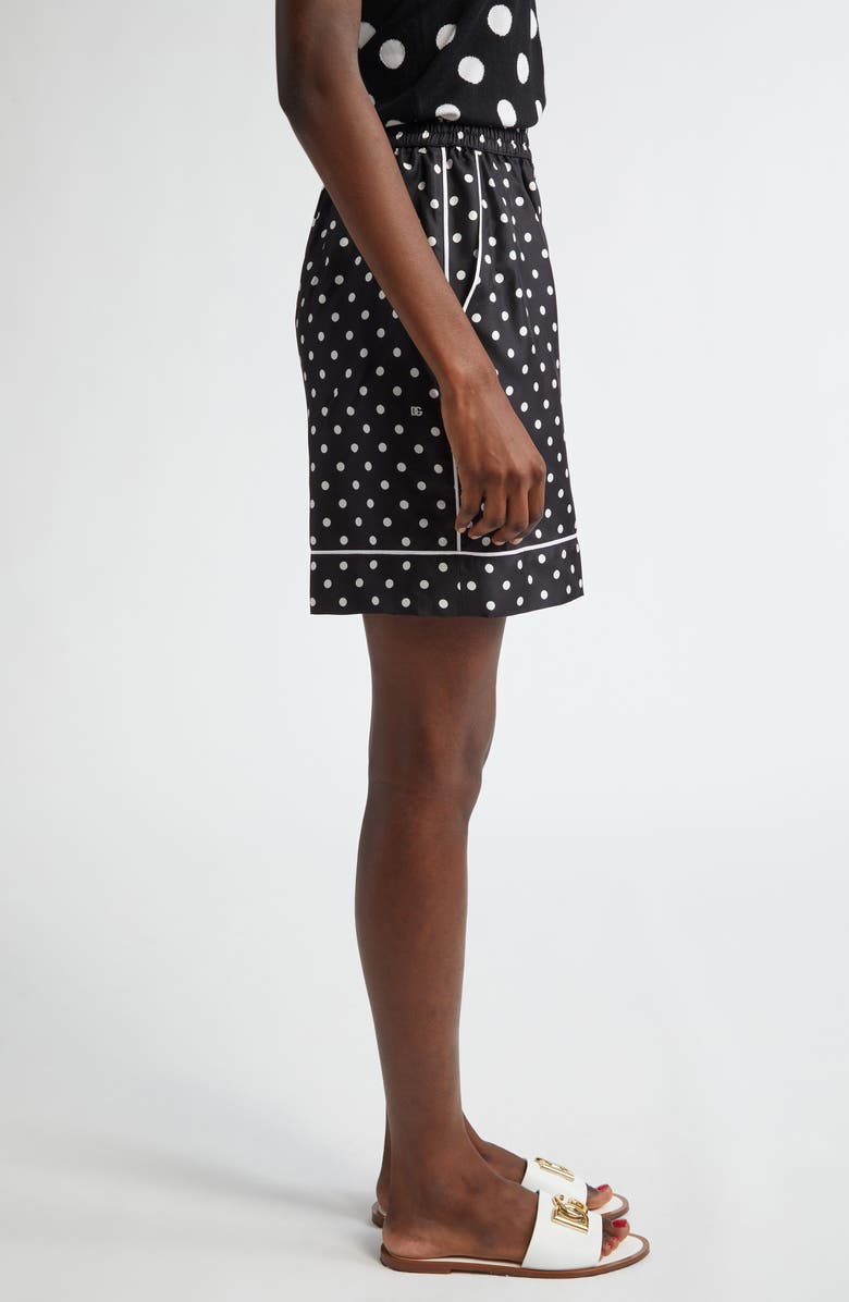 Dolce&Gabbana Polka Dot Silk Pajama Shorts, Alternate, color, Nero
