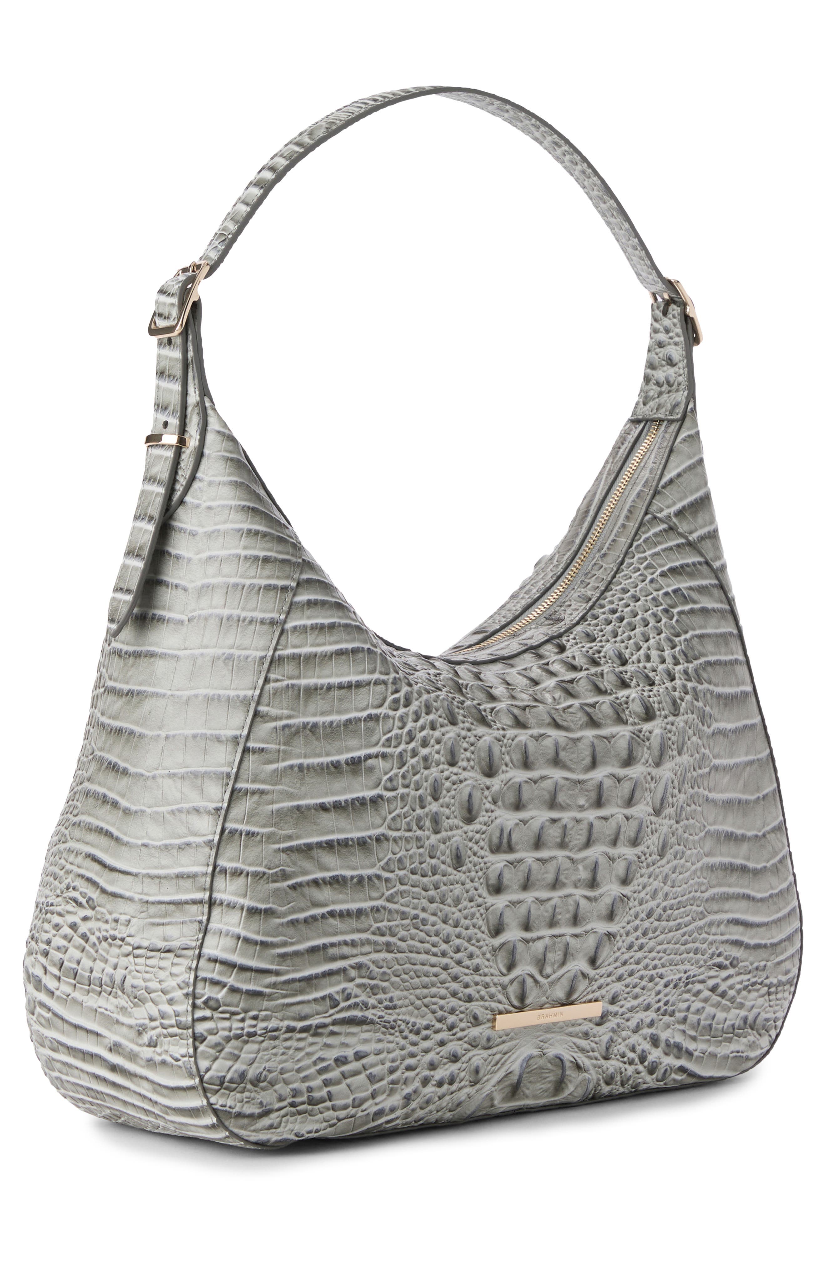 Brahmin Edie Croc Embossed Leather Shoulder Bag, Alternate, color, Dove Alden Road