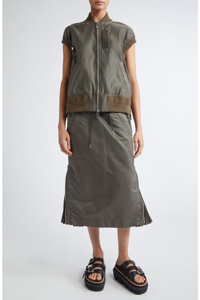 Insulated Nylon Twill Midi Skirt, Alternate, color, TAUPE 550