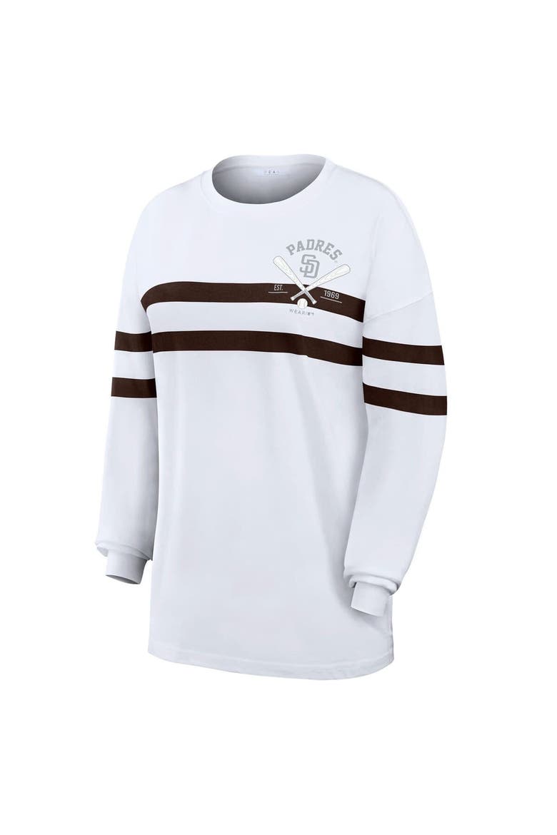 Women's WEAR by Erin Andrews  White San Diego Padres Oversized Long Sleeve Striped T-Shirt, Alternate, color, White