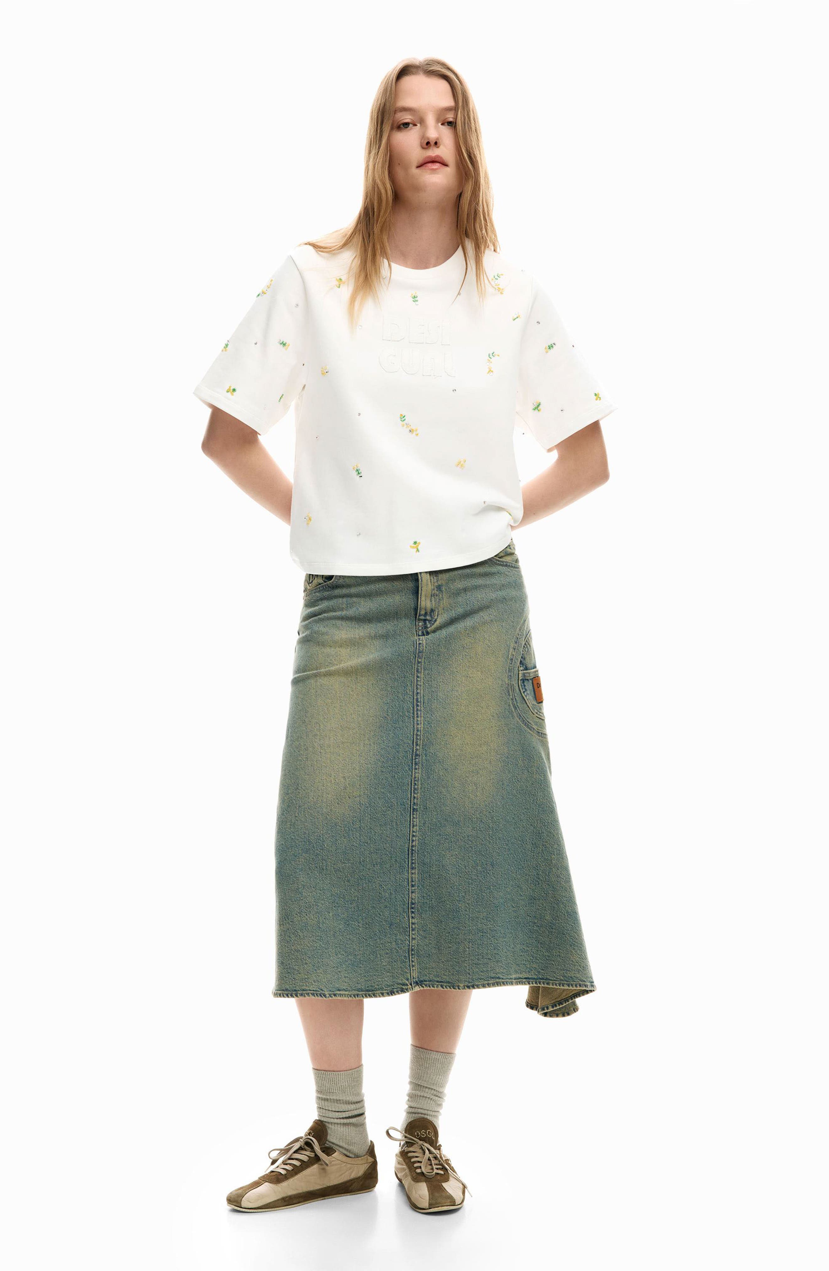 Asymmetric A-Line Denim Skirt - image 2