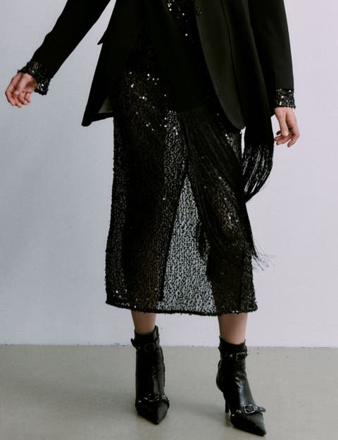 Tulli Shimmering Sequin Midi Skirt