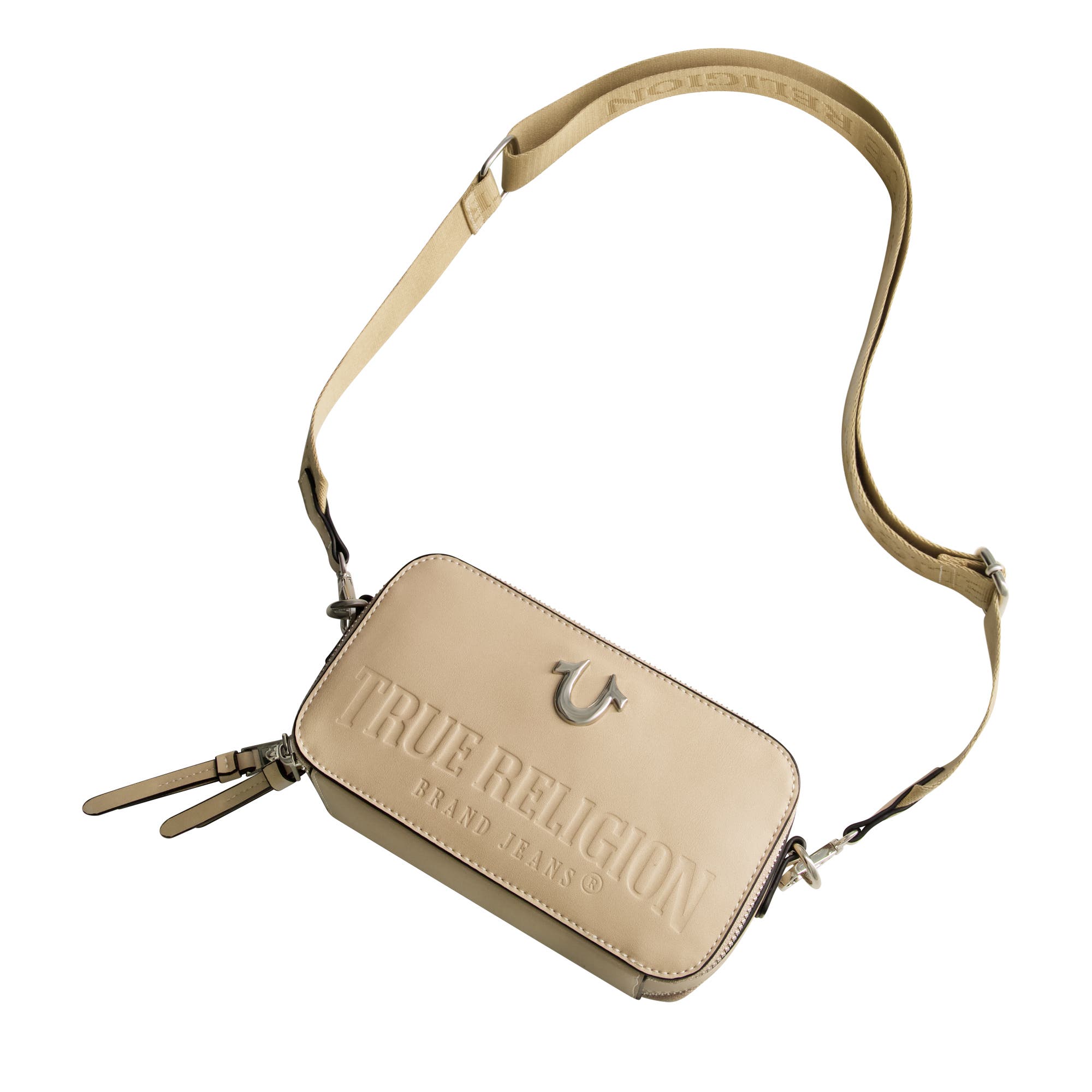 True Religion Double-Zip Horseshoe Camera Bag, Alternate, color, Tan