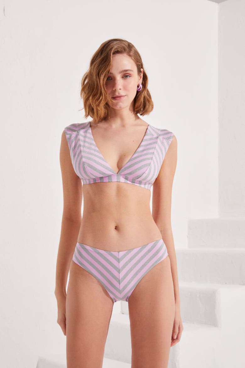 Beyond The Lines Deep V Top & Slip Bottom, Alternate, color, Lila/Silver