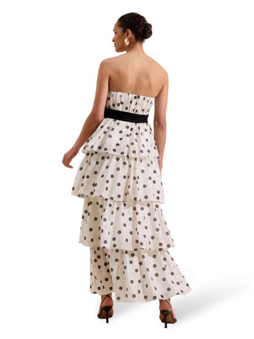 Ro&zo Womens Claudia Polka-dot Tiered Cotton And Linen-blend Maxi Dress Black In White