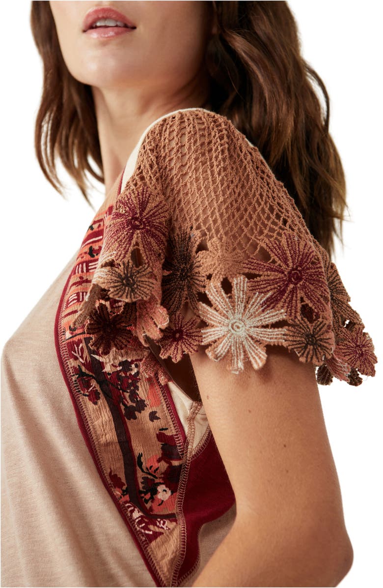 Free People As If Crochet Sleeve T-Shirt, Alternate, color, 