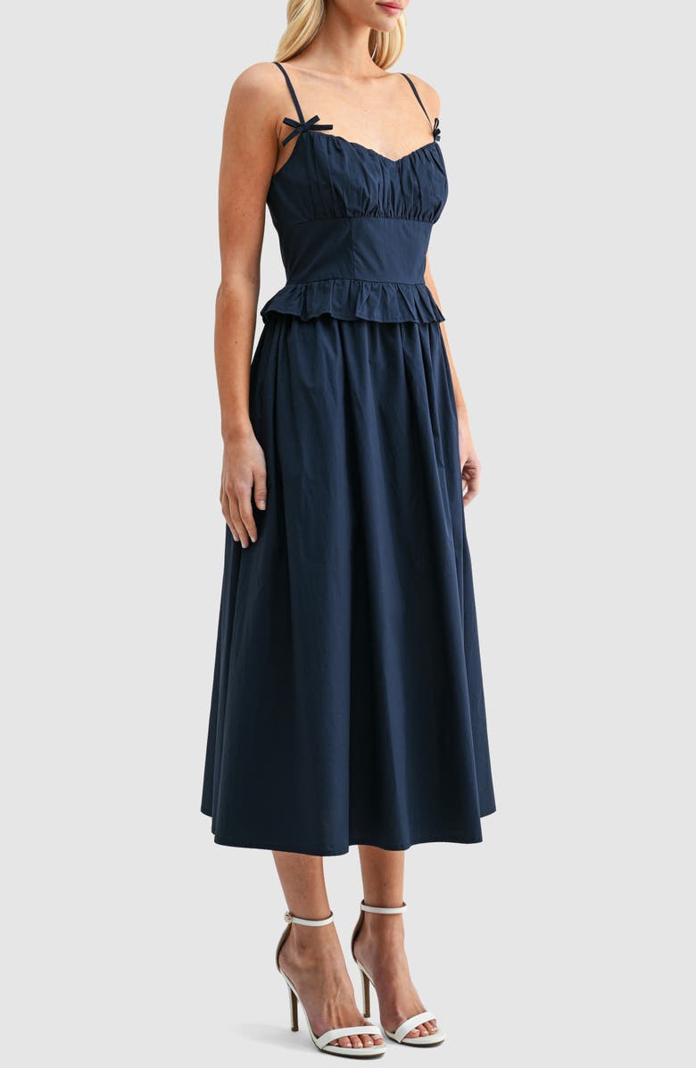 All in Favor Ruffle Waist Cotton Midi Dress, Alternate, color, Navy