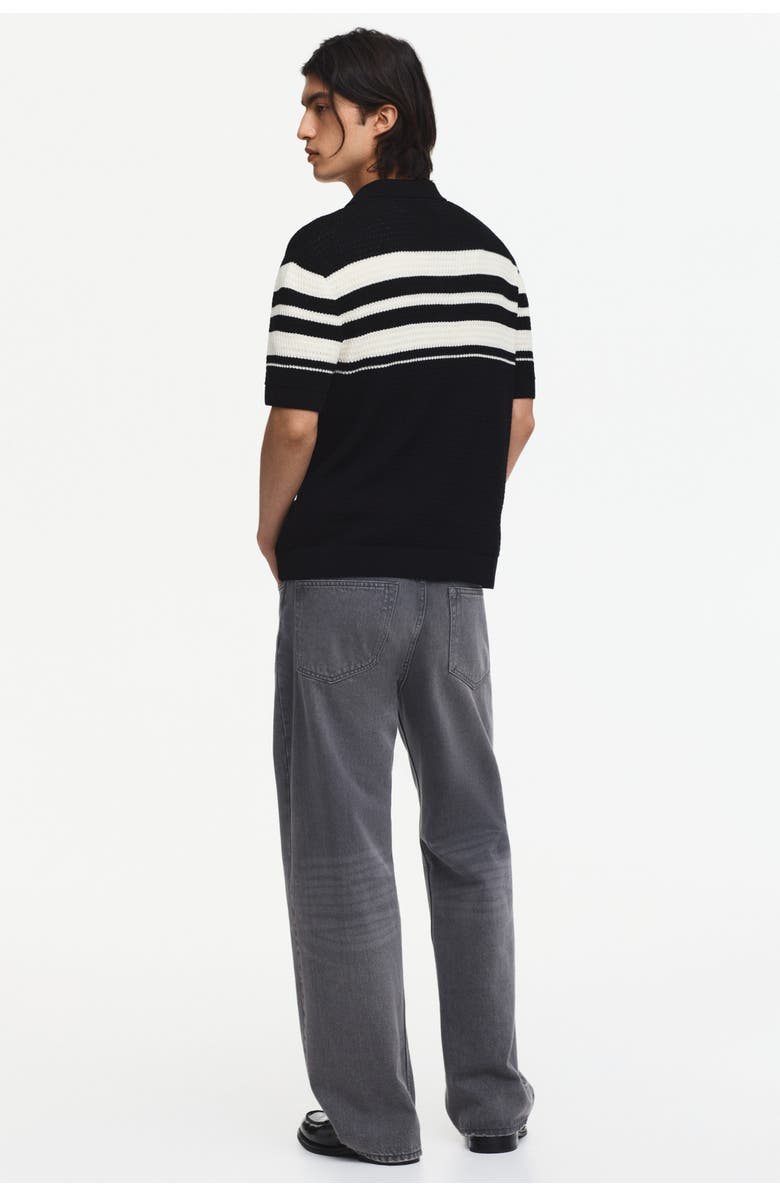 H&M Regular Fit Pointelle-knit Polo Shirt, Alternate, color, Black/Color Block