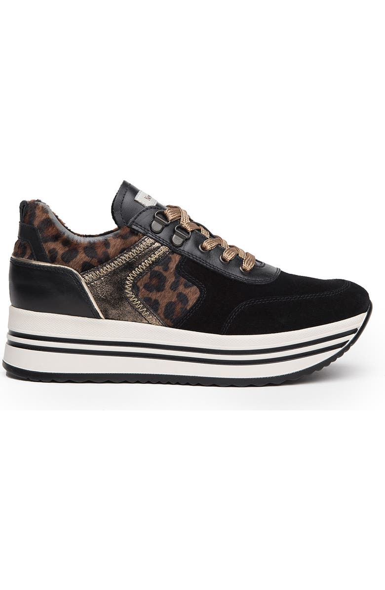 NeroGiardini Leopard Print Faux Shearling Platform Sneaker, Alternate, color,