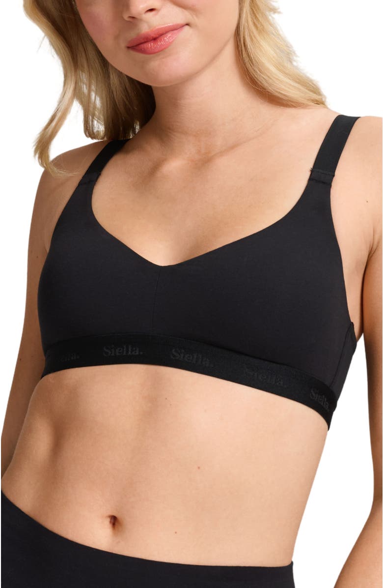 Siella Organic Cotton V-Neck Bra, Main, color, Black