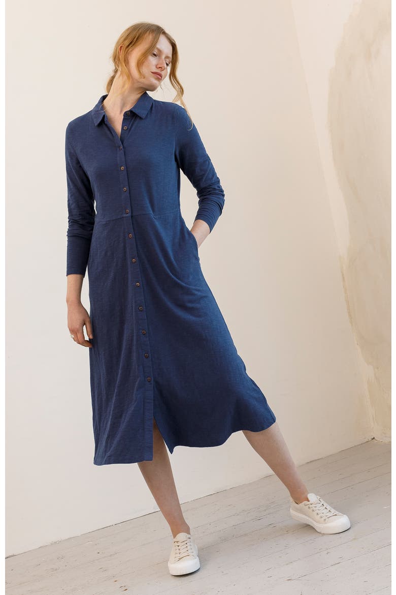 Slub Jersey Shirt Midi Dress, Alternate, color, DARK NAVY