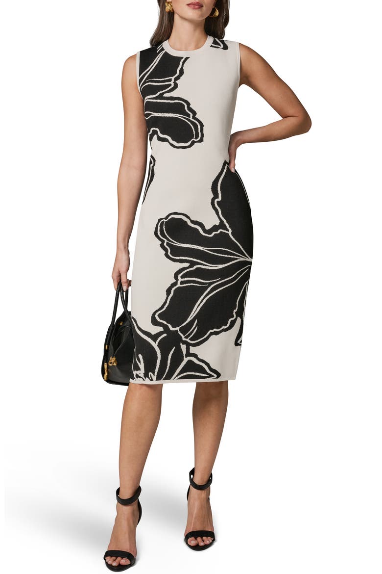 Floral Sleeveless Jacquard Midi Dress, Alternate, color, CREAM/ BLACK