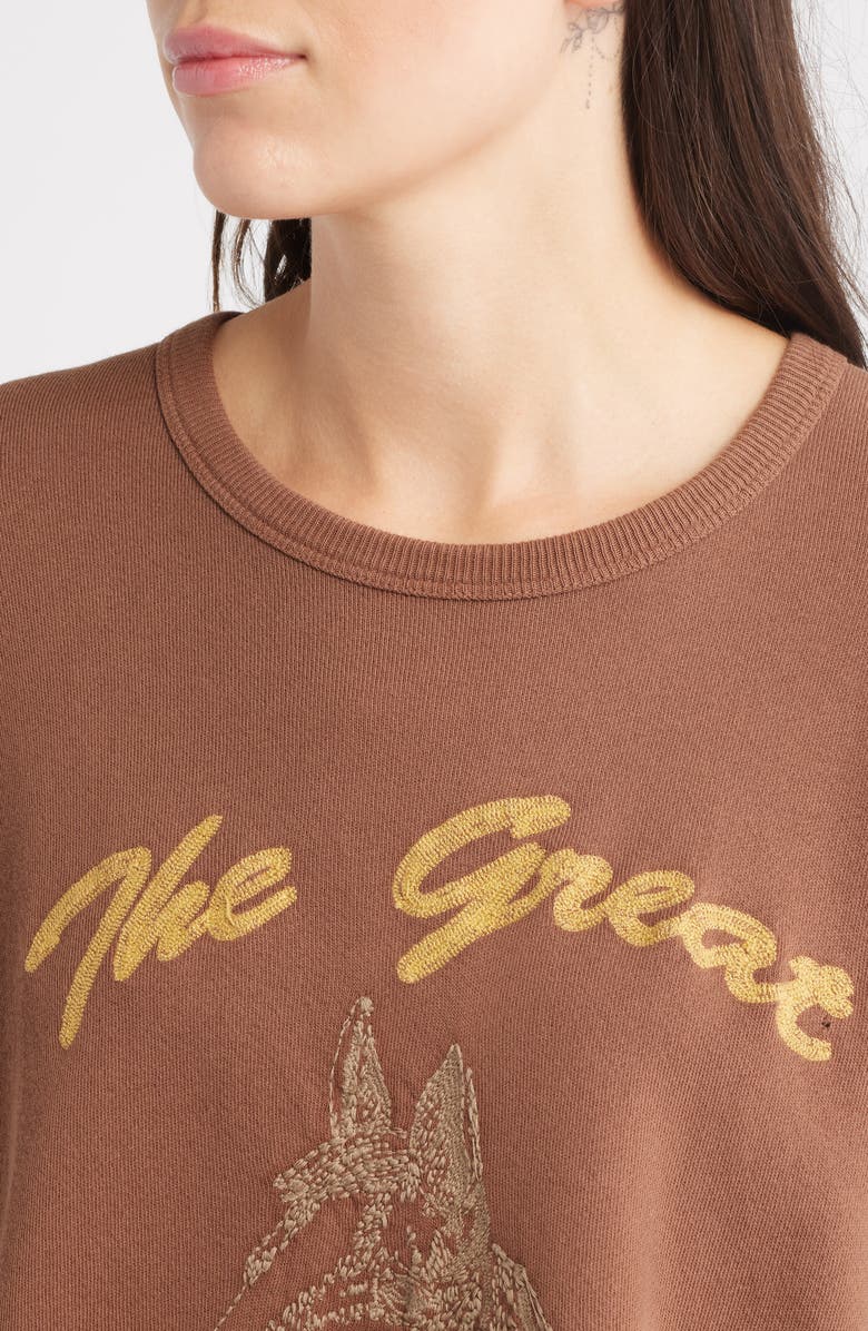 THE GREAT. The Teammate Horse Graphic Sweatshirt, Alternate, color, Umber
