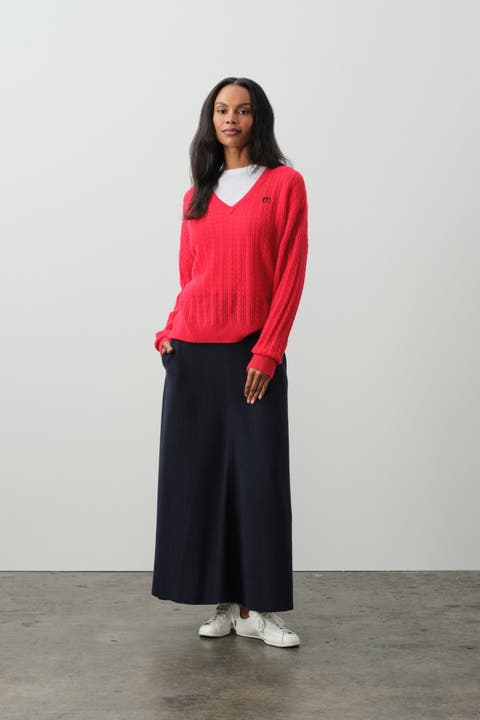 Elina Cashmere Cableknit V-Neck