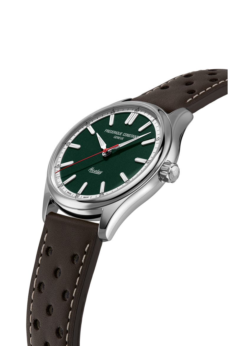 Vintage Rally Healey Automatic Leather Strap Watch Gift Set, 40mm, Alternate, color, GREEN/ BROWN