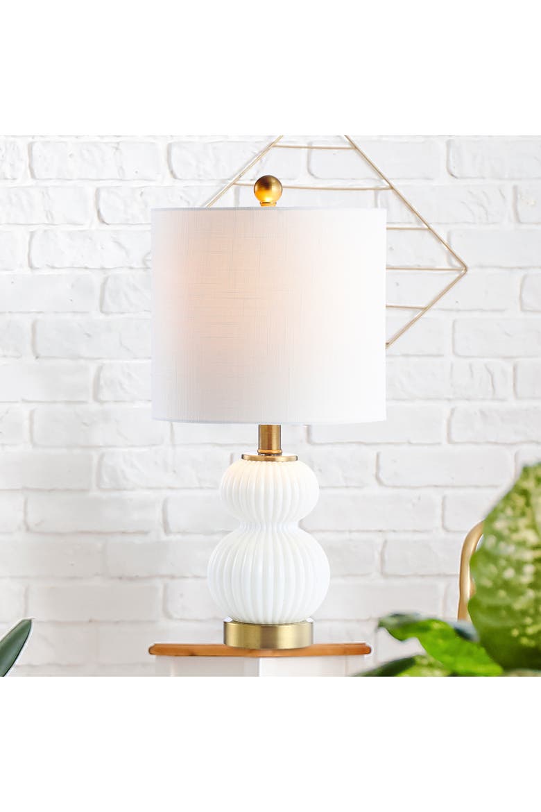 Daphne Ribbed Metal/Glass LED Table Lamp, Alternate, color, White/Brass Gold