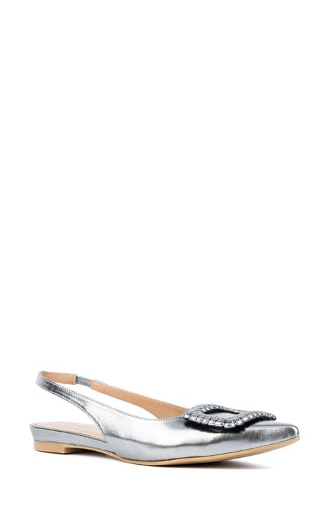 Janetta Buckle Metallic Weatherproof Slingback Flat (Women)