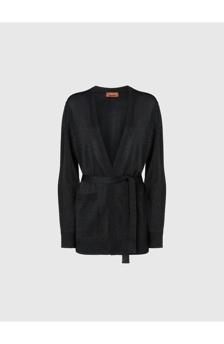 Missoni Lamé Fabric Cardigan With Belt, Main, color, Black