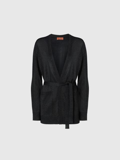 Lamé Fabric Cardigan With Belt