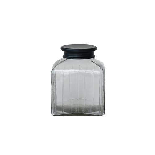 Storied Home Square Glass Jar With Lid In Transparent