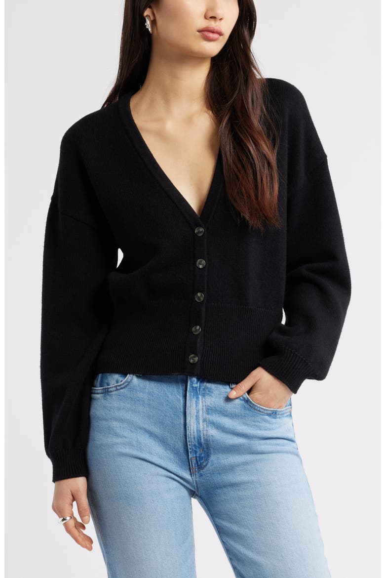 Rib Waist Cardigan, Main, color, BLACK