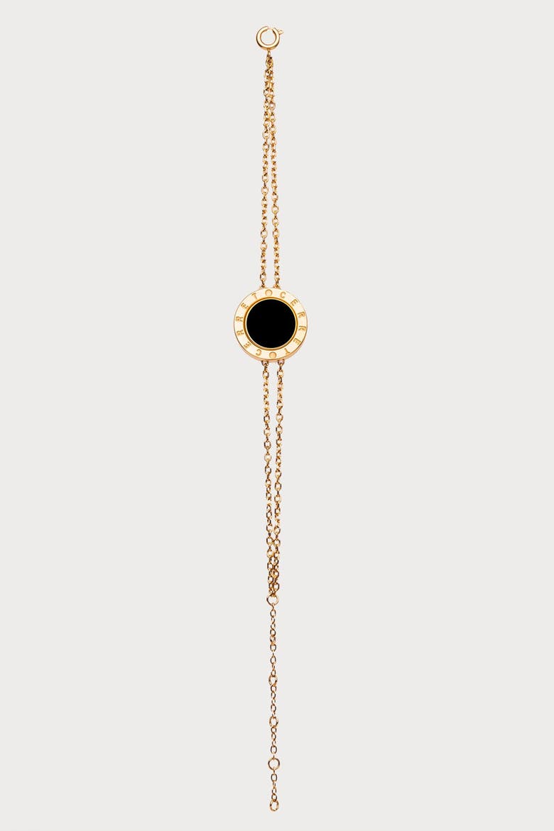 24K Gold Plated Double Chain With  Black Enamel Luxury Safety Bracelet, Alternate, color, 24k Gold Plated