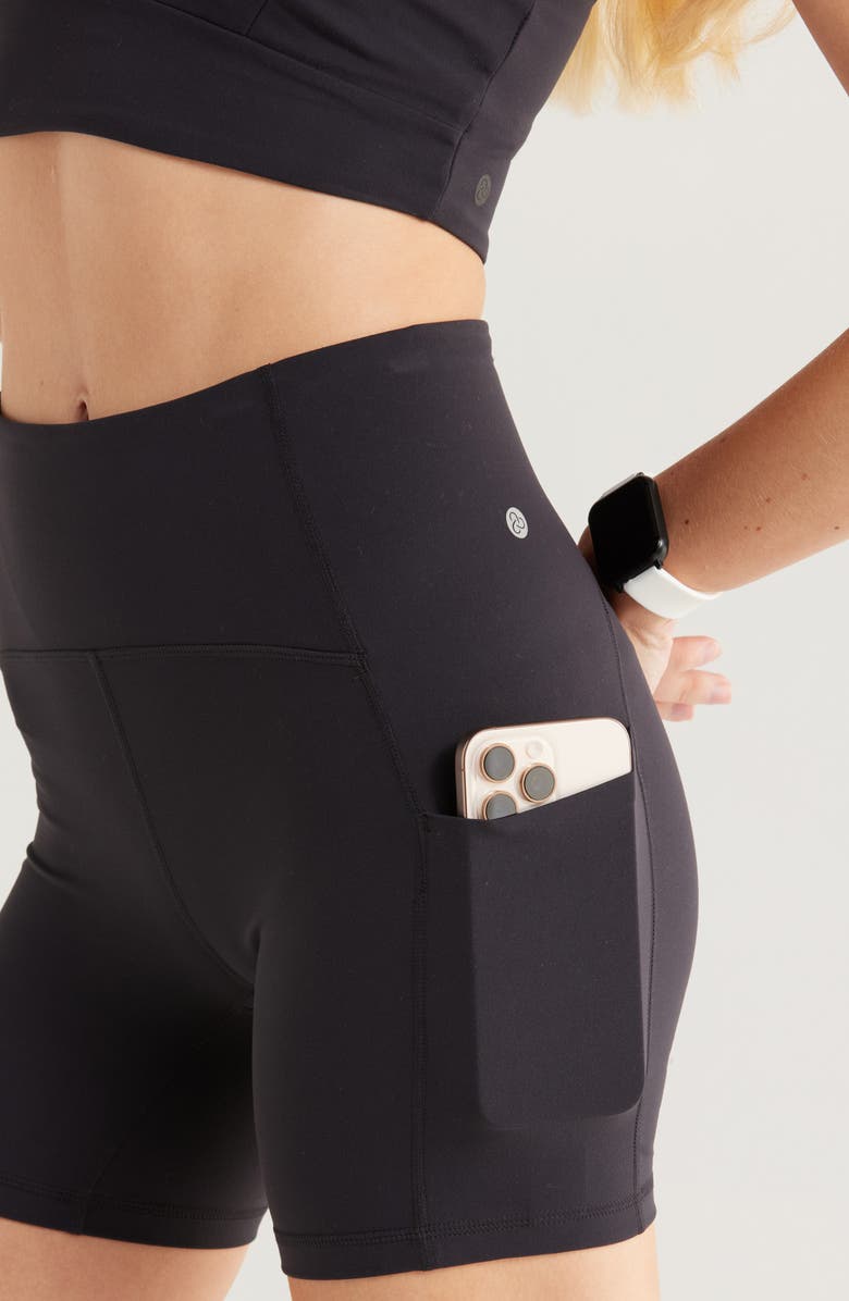 Zella Studio Luxe Pocket Bike Shorts, Alternate, color, Black
