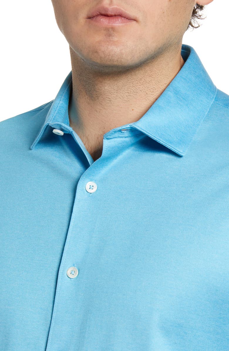 Bugatchi Knit Short Sleeve Button-Up Shirt, Alternate, color, Washed Blue