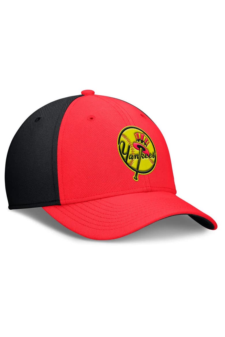 Men's Nike Crimson/Black New York Yankees Neon 90s Rise SwooshFlex Hat, Alternate, color, Crimson