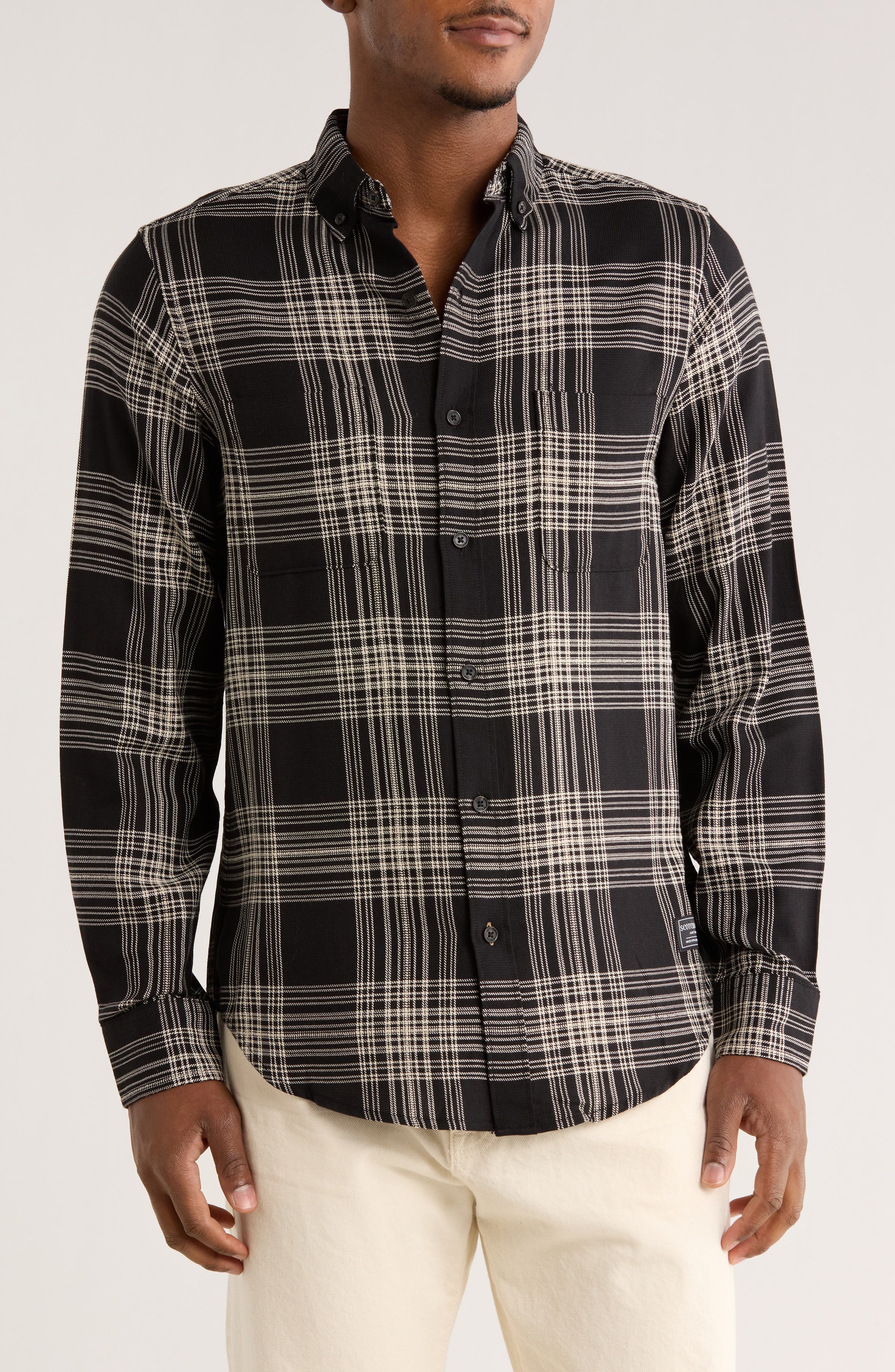 Scotch & Soda Textured Plaid Button-Up Shirt