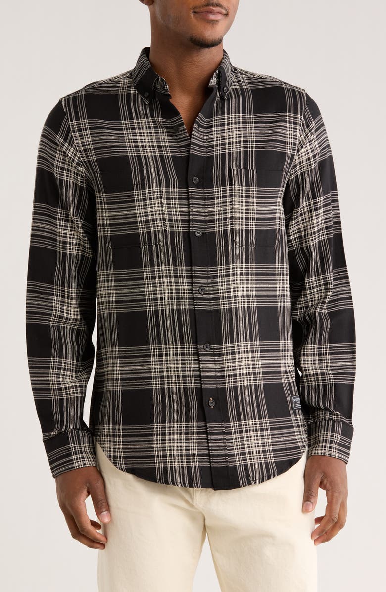 Scotch & Soda Textured Plaid Button-Up Shirt, Main, color, Anthracite