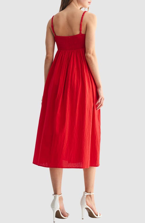 Lush Ruffle Empire Waist Cotton Midi Dress In Red