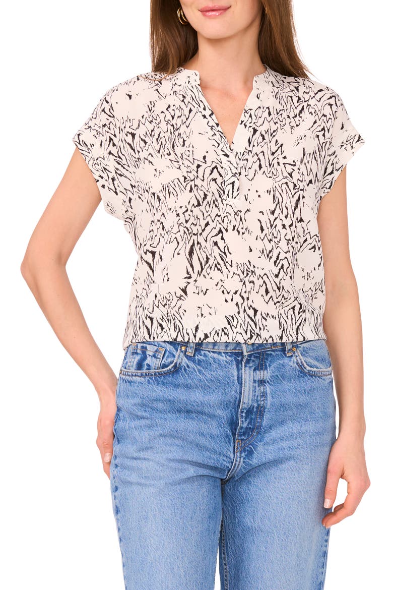 Abstract Print Short Sleeve Top, Main, color, NEW IVORY