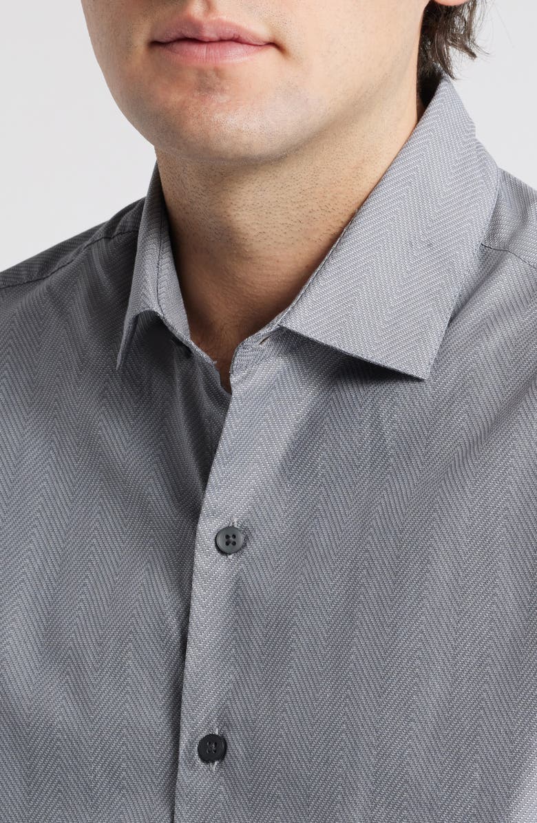 Robert Barakett Theodore Cotton Herringbone Button-Up Shirt, Alternate, color, Grey