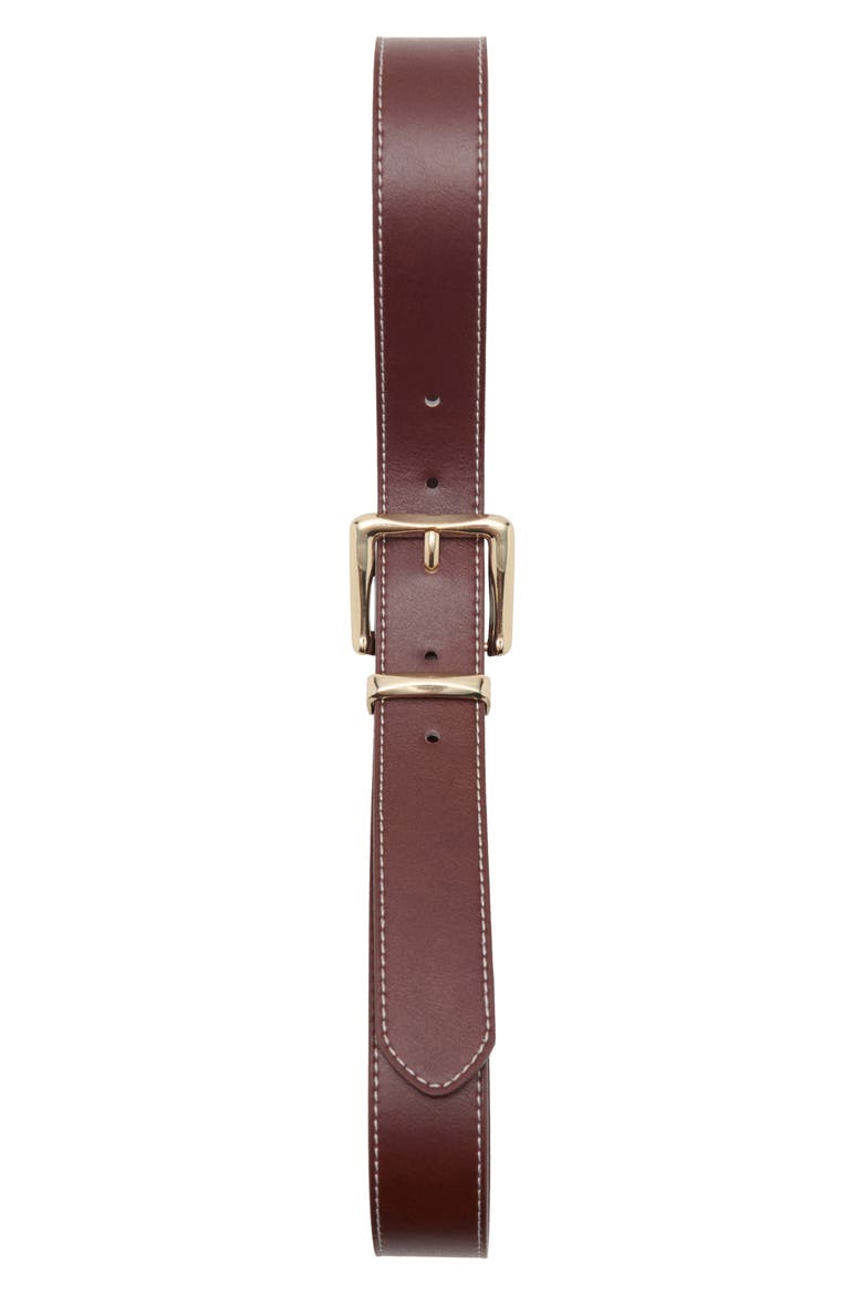 Stitched Square Buckle Belt, Alternate, color, BROWN