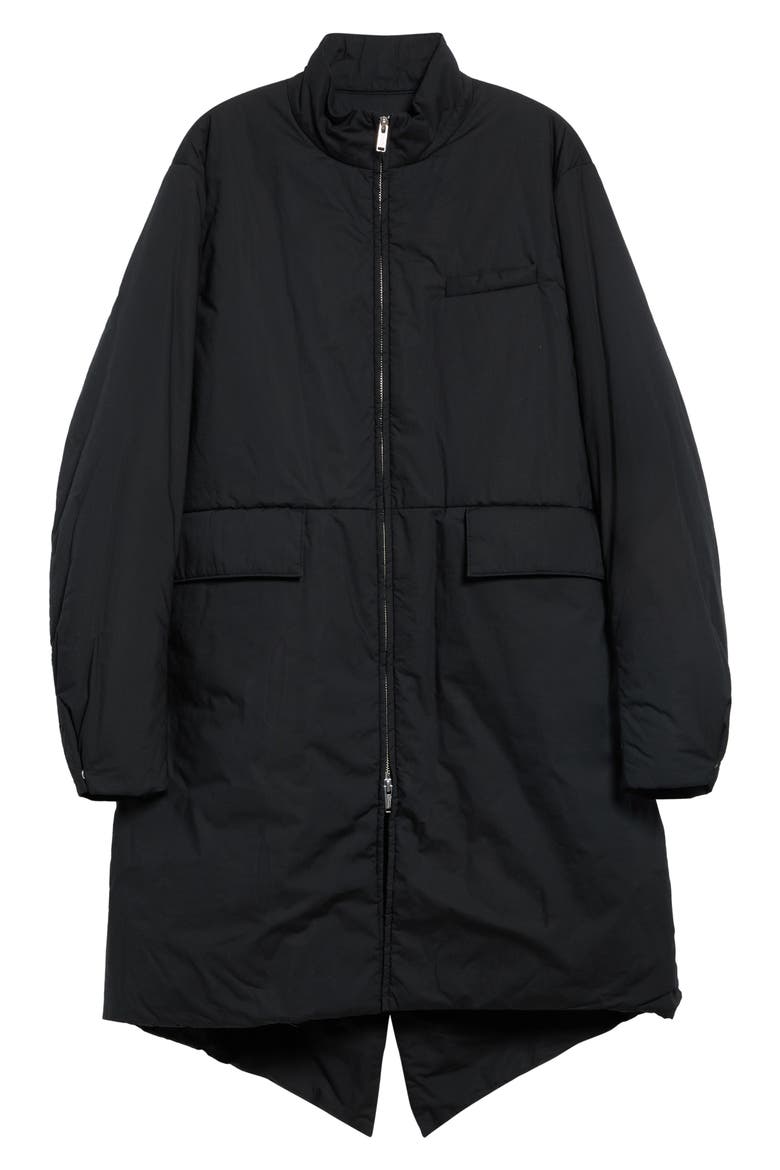 Leather Trim Insulated Cotton Coat, Main, color, BLACK