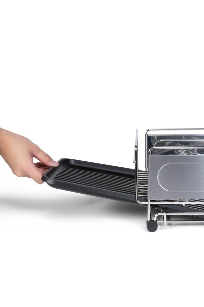 Compact 17.25" Fingerprint-Proof Stainless Steel Dish Drying Rack With Wine Glass Holder, Stainless Steel/Black, Alternate, color, Silver/Black