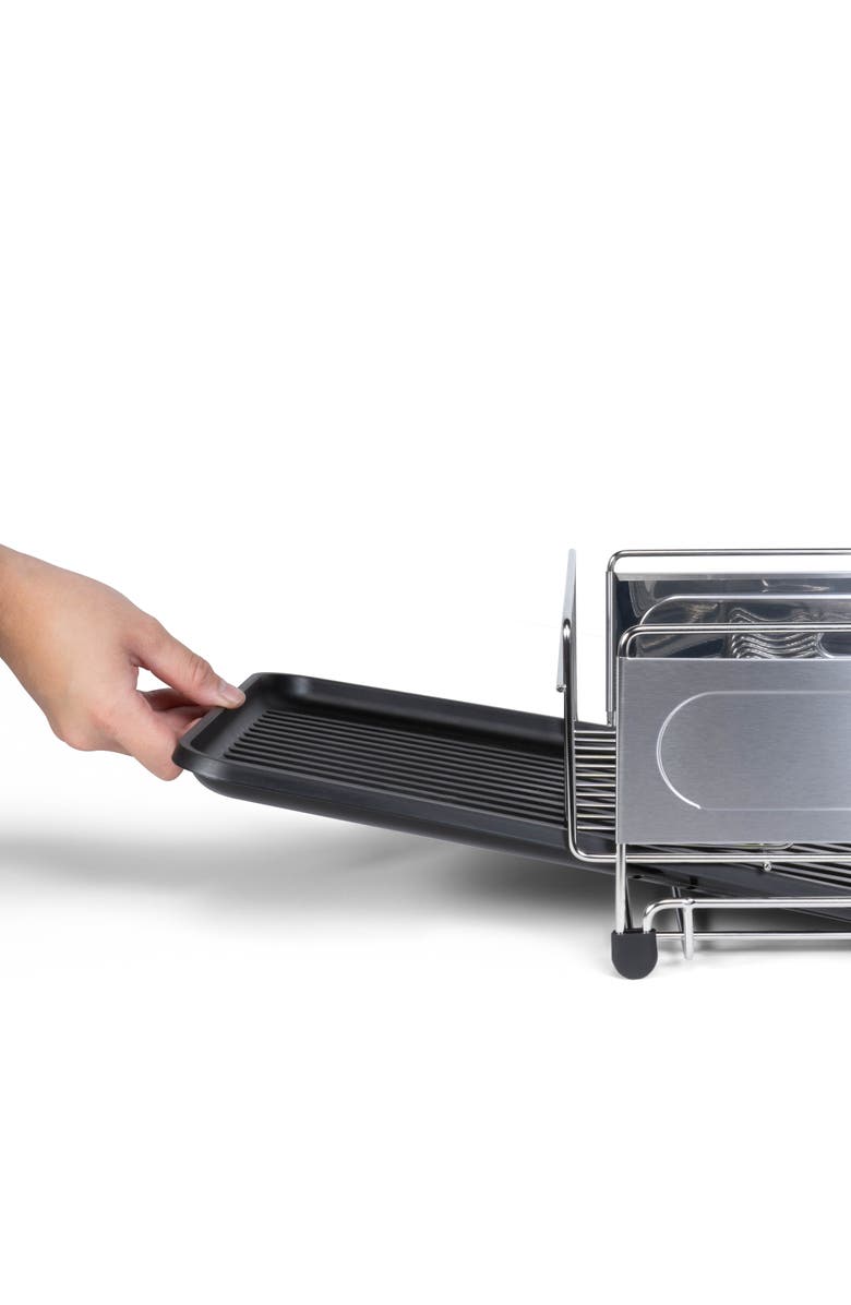 JONATHAN Y Compact 17.25" Fingerprint-Proof Stainless Steel Dish Drying Rack With Wine Glass Holder, Stainless Steel/Black, Alternate, color, Silver/Black