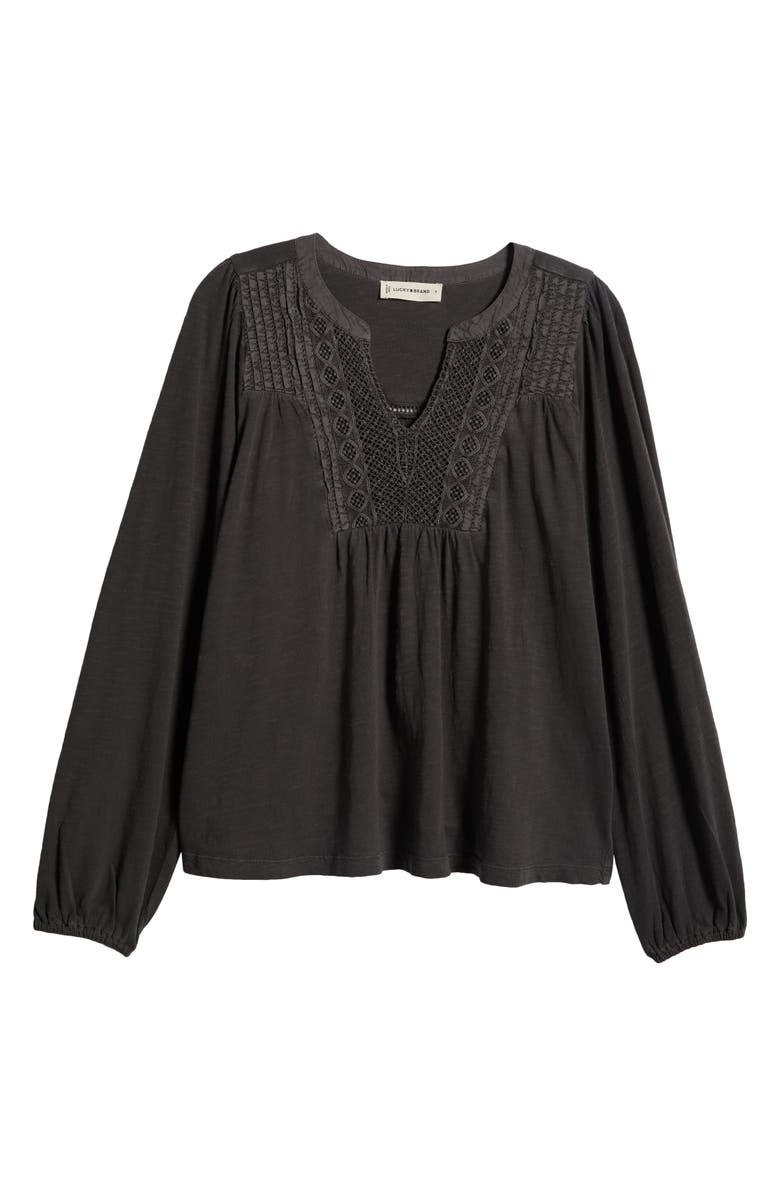Lucky Brand Lace Pintuck Yoke Cotton Peasant Top, Alternate, color,