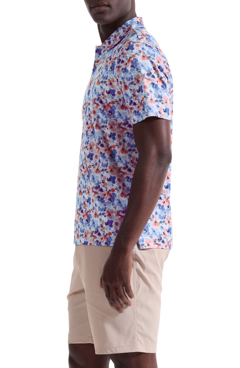 Bugatchi Hendrix Digital Watercolor Floral Print Pima Cotton Polo, Alternate, color, Blue/ Coral