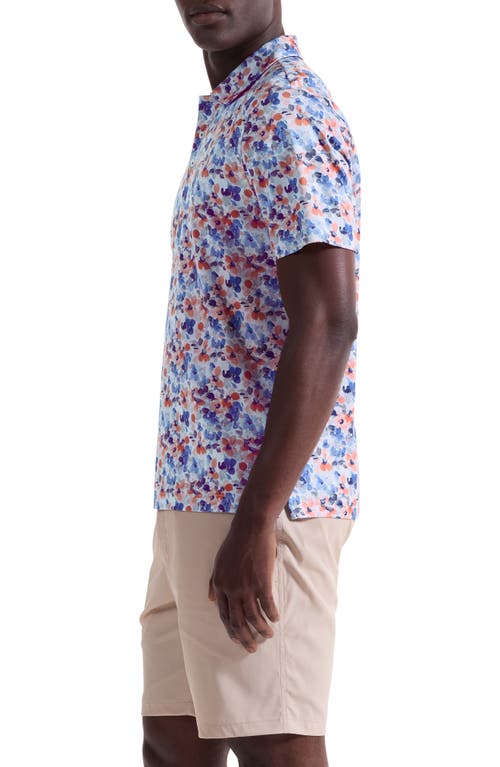 Bugatchi Hendrix Digital Watercolor Floral Print Pima Cotton Polo In Blue