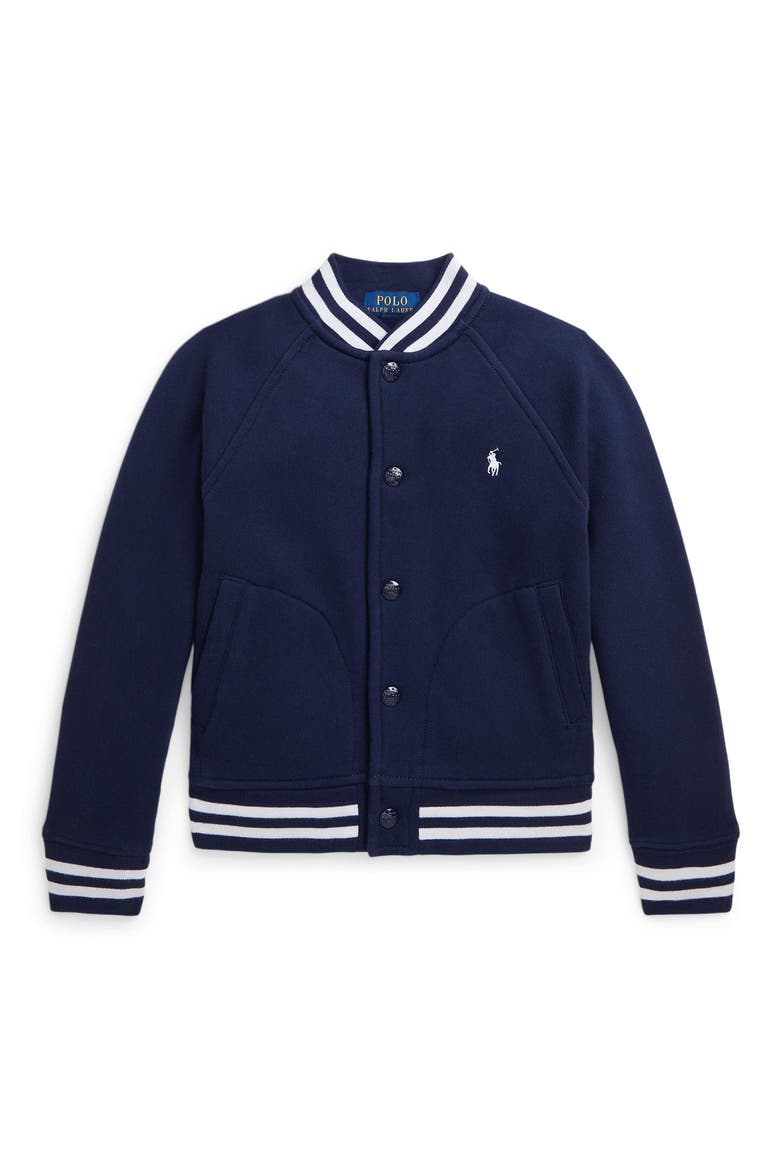 Kids' Fleece Snap-Up Jacket, Main, color, REFINED NAVY