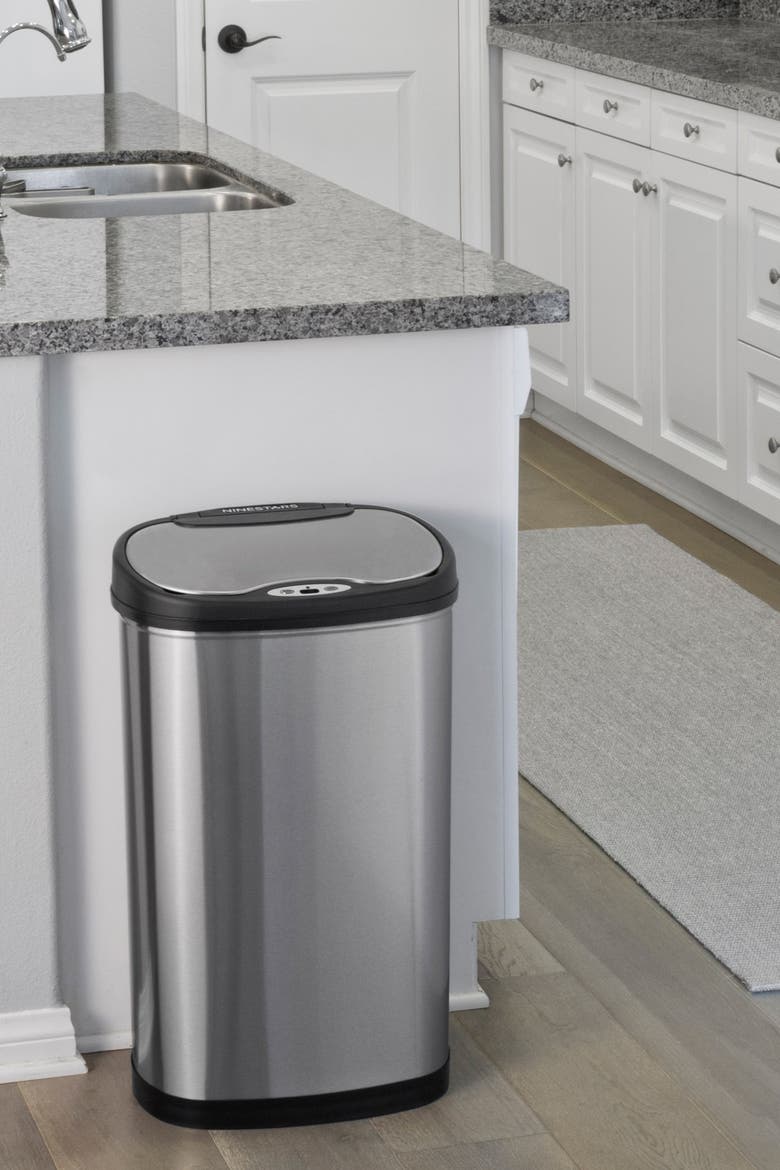 Oval Automatic Touchless Infrared Motion Sensor Trash Can Combo 2-Piece Set - 13.2 Gallons/2.1 Gallons, Alternate, color, SILVER BLACK