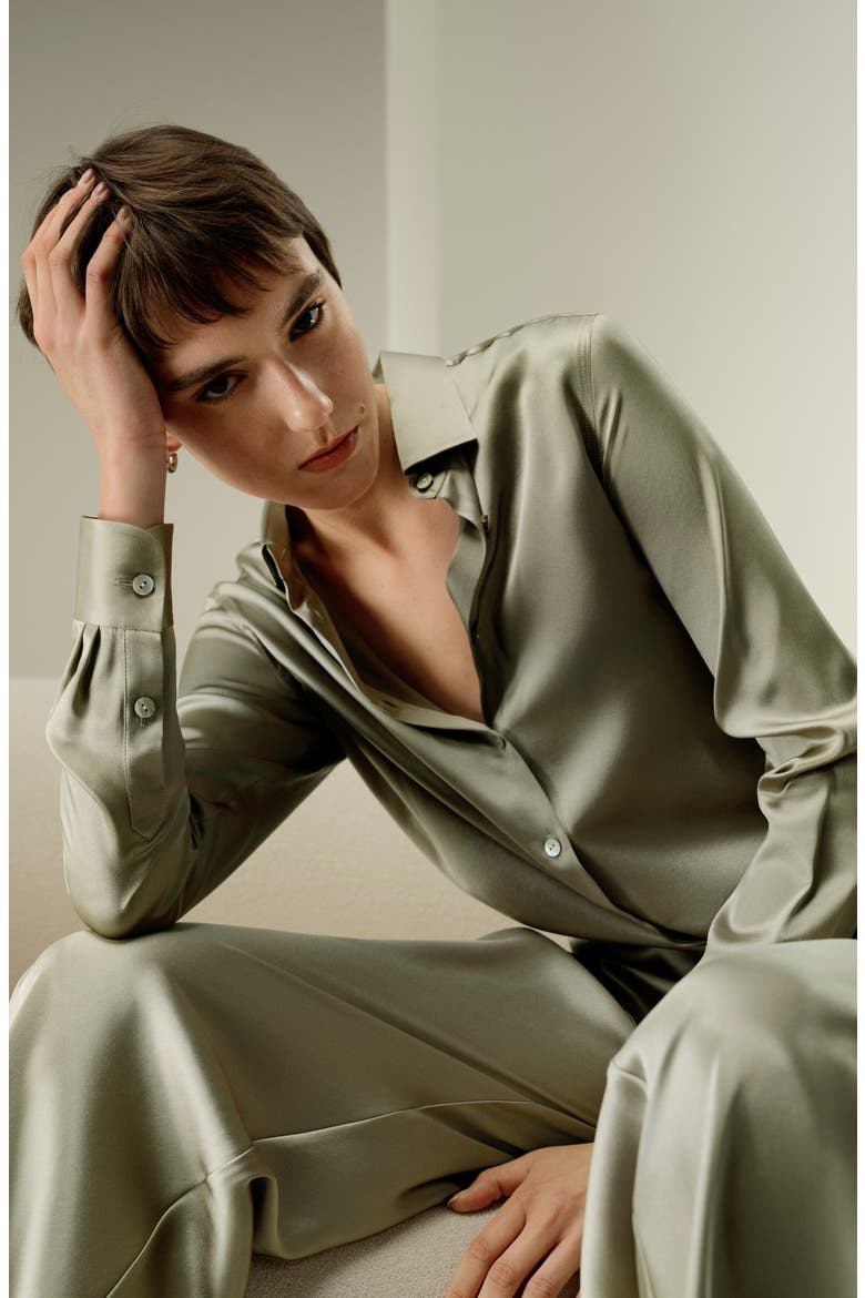Women's Timeless Silk Charmeuse Shirt, Alternate, color, Artichoke