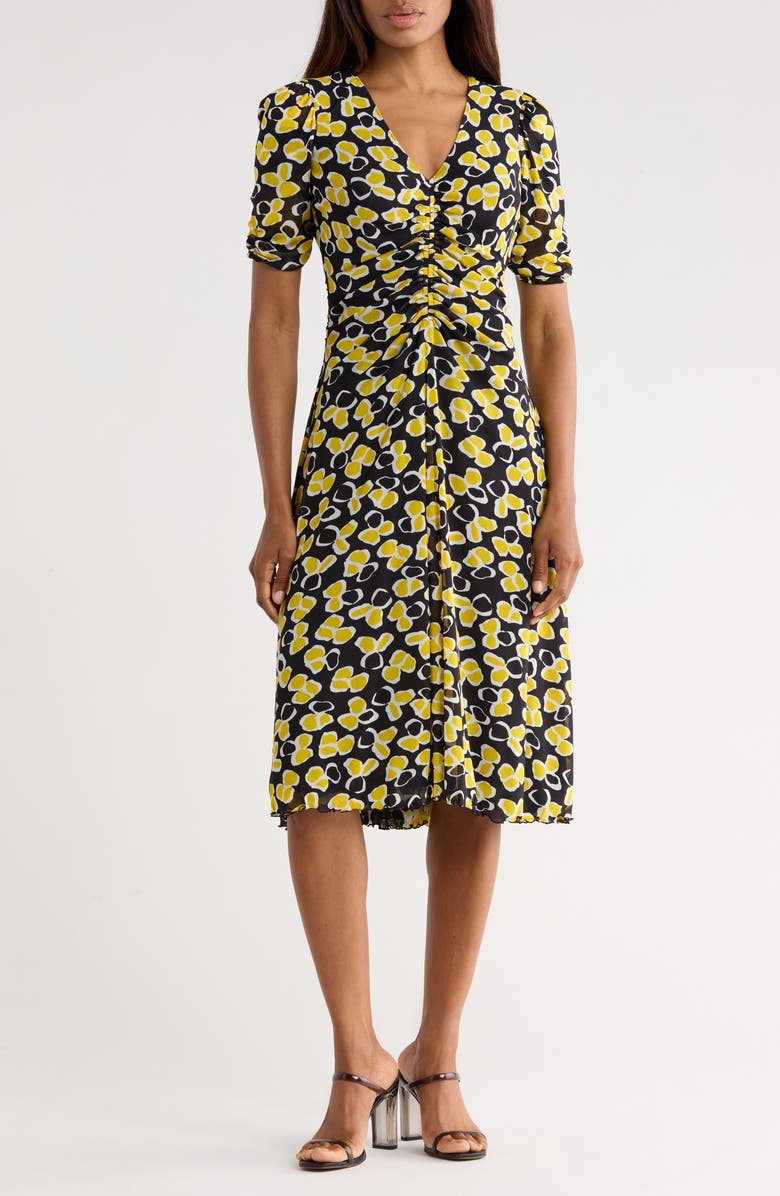 Diane von Furstenberg Koren Reversible Short Sleeve Mesh Midi Dress, Main, color, Paper Sun Small Yellow