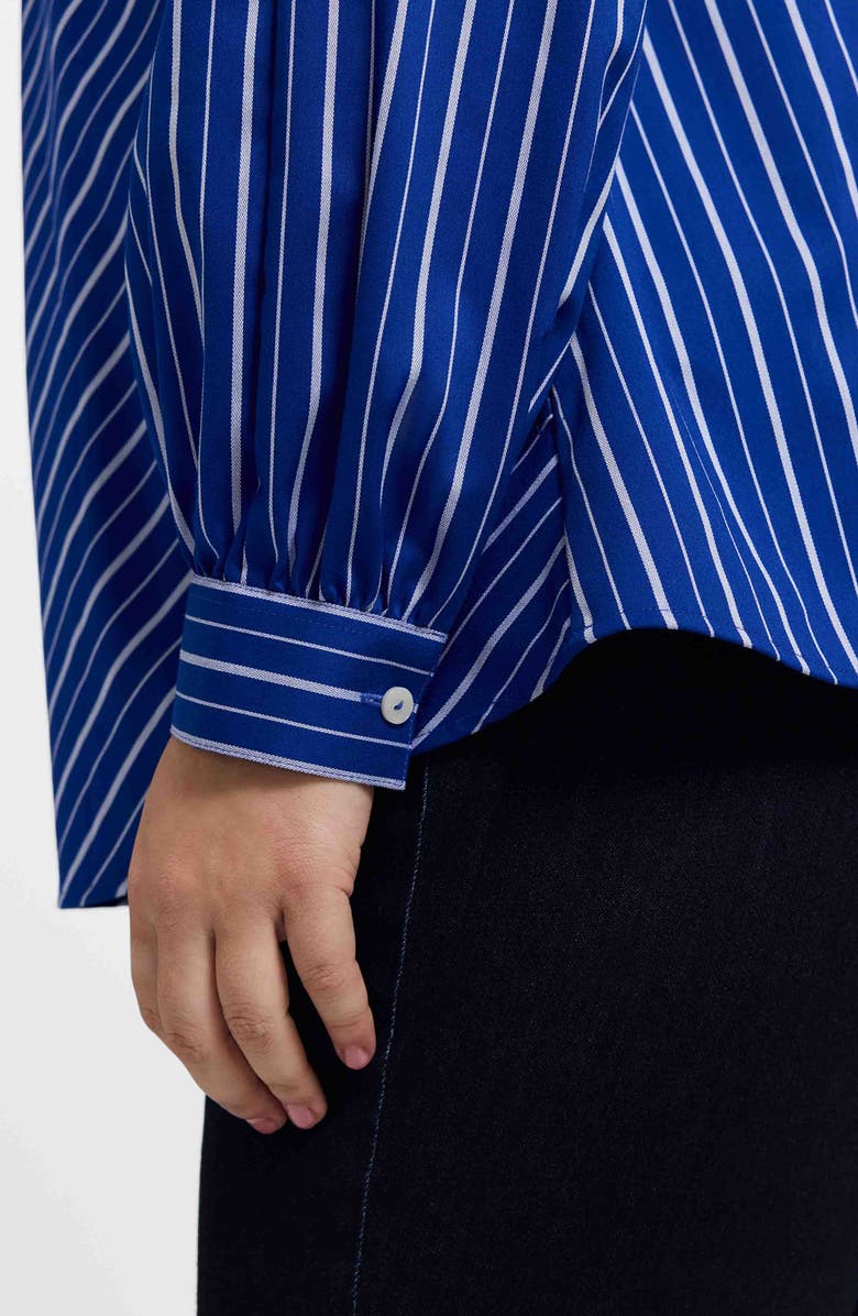 Foxcroft Daphne Stripe Stretch Cotton Blend Pullover Shirt, Alternate, color, Blue/ White