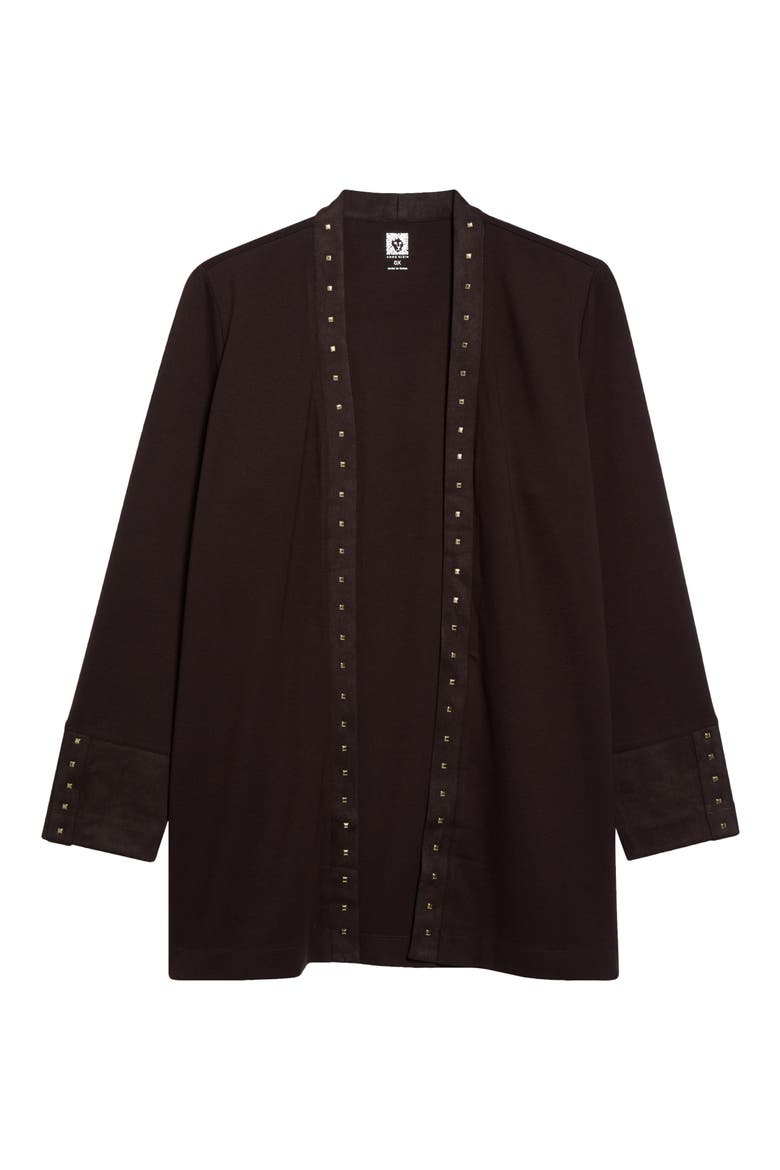 Studded Open Front Cardigan, Alternate, color, DEEP MAHOGANY