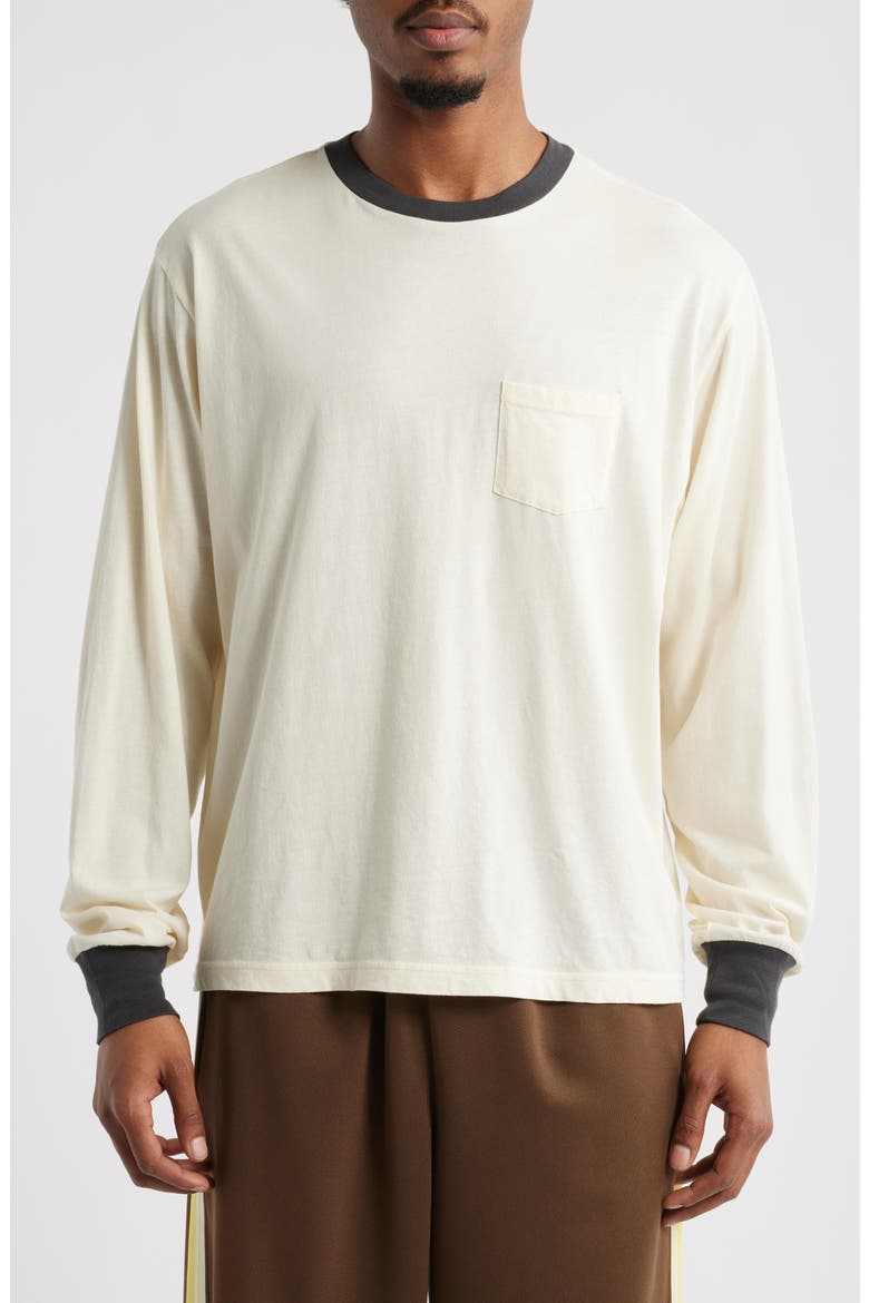 Trophy Long Sleeve Organic Cotton Ringer T-Shirt, Main, color, FIELD WHITE